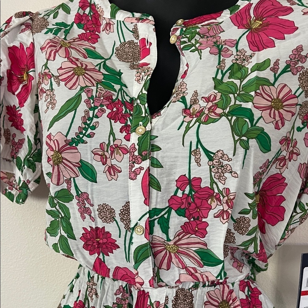 Tommy Hilfiger Floral Puff Sleeve Blouse - Pink and Green - Picture 7 of 12